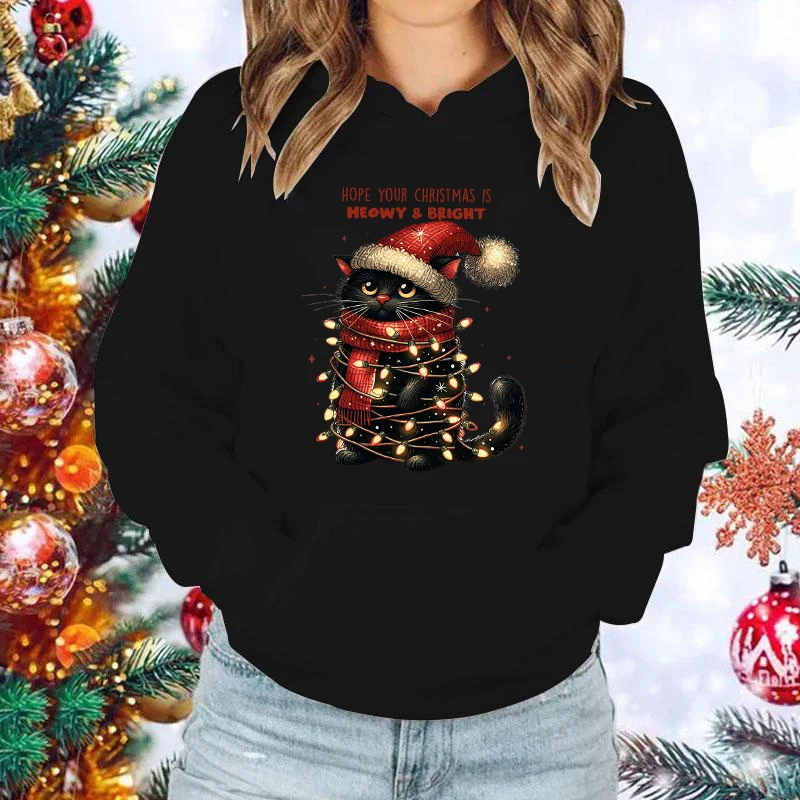 New Christmas Cat Hope Your Christmas Is Heavy Bright Printed Pullover Fashion Women Men Hoodies Long Sleeve Casual Sweatshirt