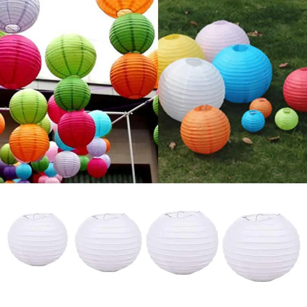 Holiday Supplies 10/15/20/25/30/35/40cm Chinese Round Mid Autumn White Lantern Paper Lamp Paper Lantern Hanging Lantern Ball