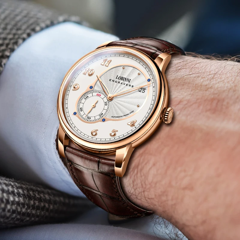 LOBINNI Männer Luxus Uhr 8,5 MM Vintage Ultradünne Automatische Uhren Mechanische Armbanduhr 50M Wasserdicht Saphir Kleine Rotor