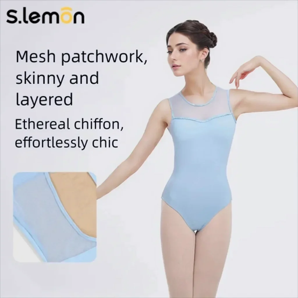 S.lemon Mock Neck Ärmellose Cut Out Mesh Ballett Gymnastik Tanz Trikots Dancewear für Kinder Erwachsene Tanzen Mädchen Frauen
