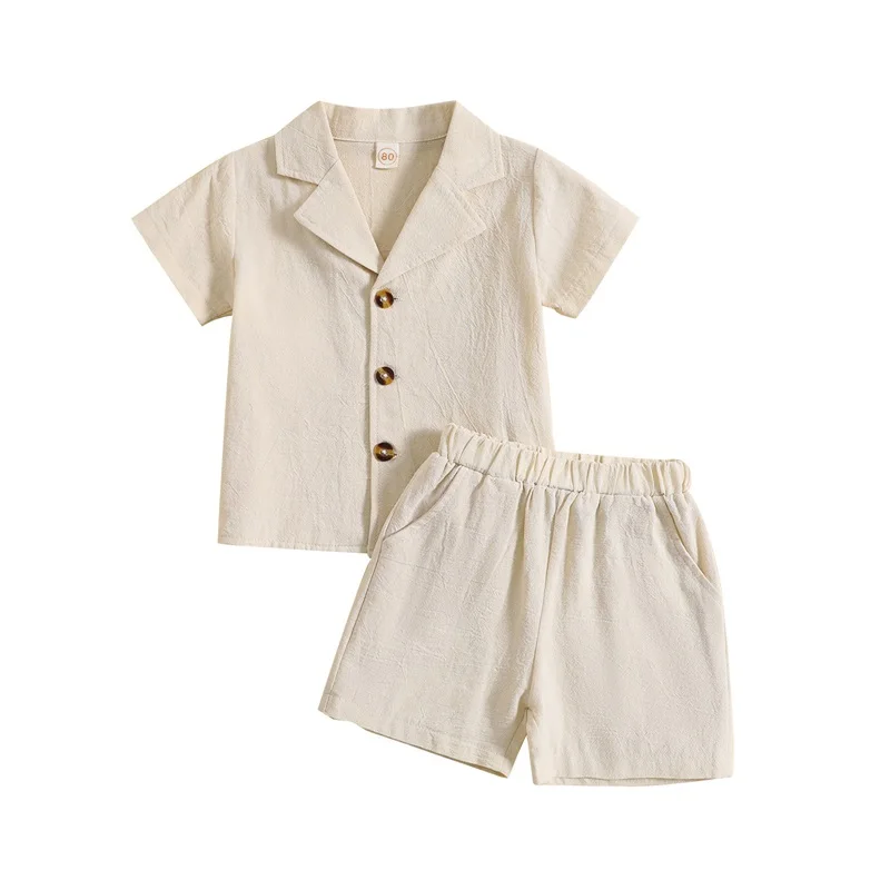 

Toddler Baby Girl Clothes Cotton Linen Summer Outfit Short Sleeve Button Up Shirt Tops and Elastic Shorts Set