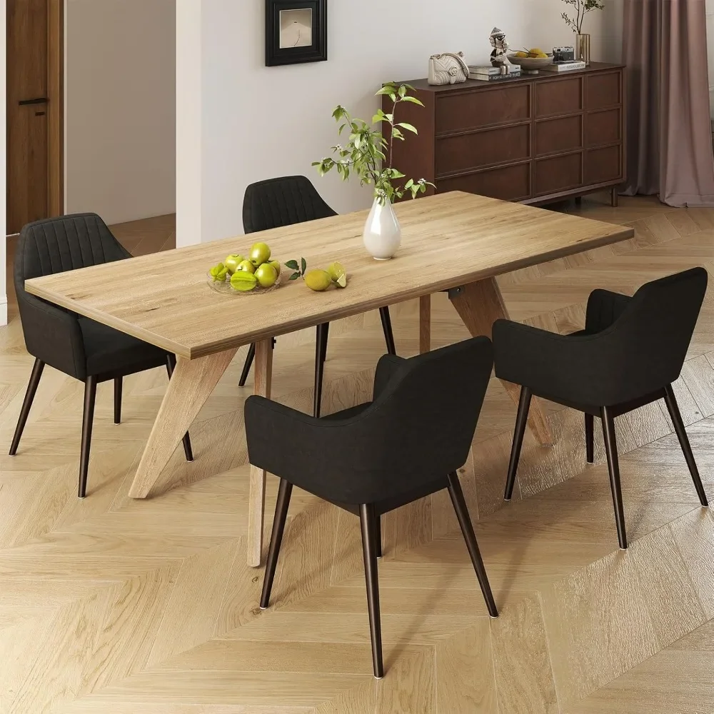 

Dining Chairs Set of 4, Upholstered Accent Chairs with Comfy Padded Backrest & Seat, Heavy Duty Rubber Wood Frame, Modern Side
