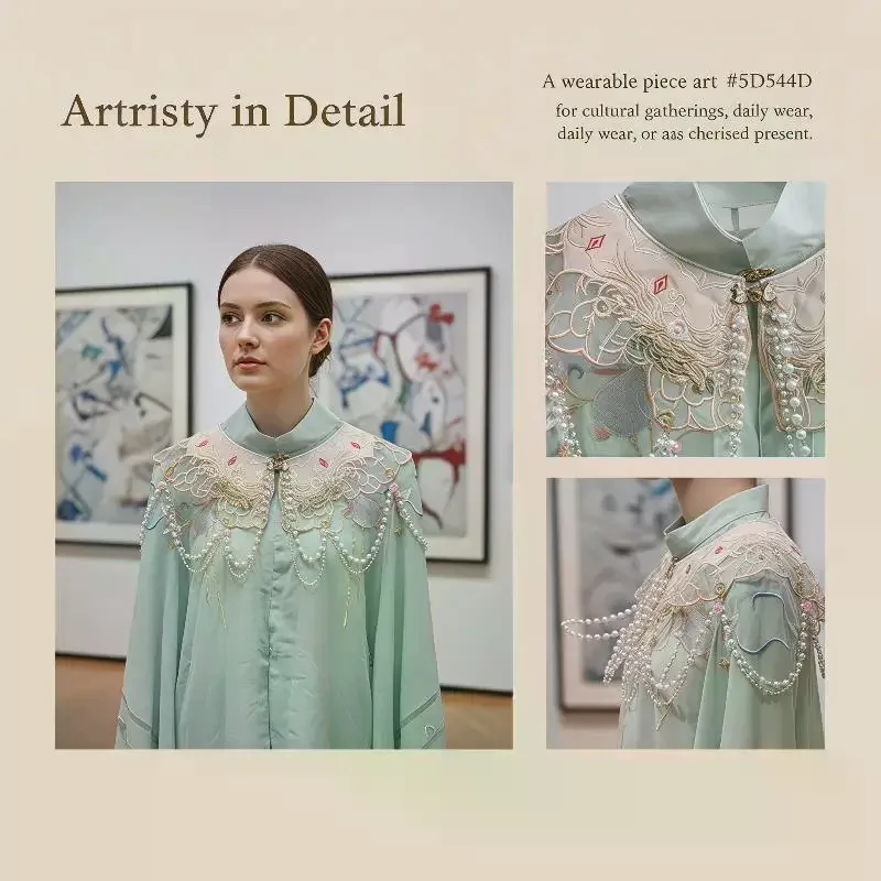 Chinese Style Hanfu Collar Embroidery Design Pearl Horse-face Skirt Yunjian Collar Tassels Cloud Shoulder Embroidered Shawl