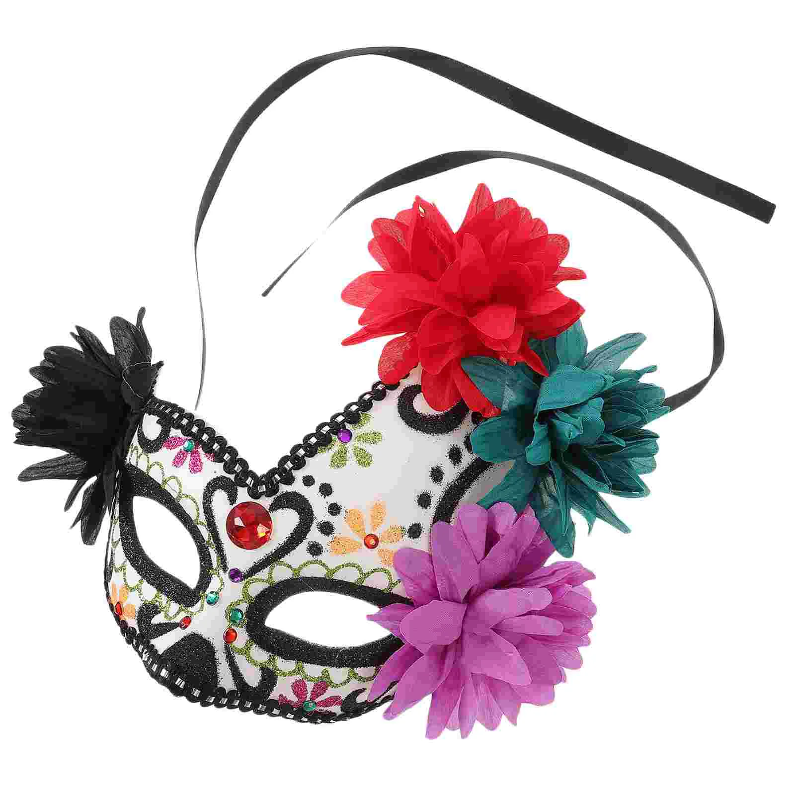 

Day of The Dead Mask Halloween Half Face Masquerade Flower for Women Mexican Costume Ball Carnival Skull
