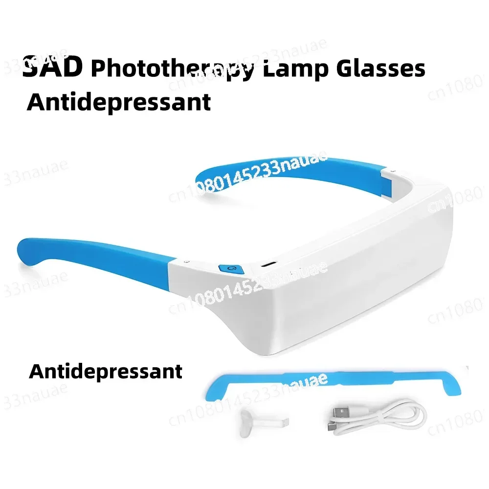 blue light wearable built-in battery led light anti motion sickness medical therapy glasses SAD Phototherapy glasses