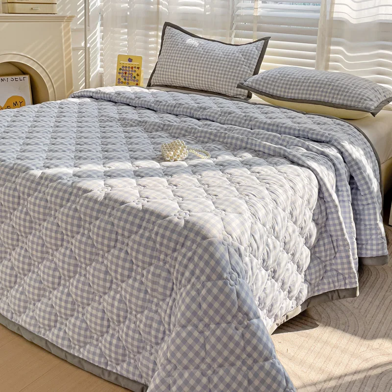Quilted Bedspread Plaid Style Bed Linen Thickened Bedsheet Home Blanket Skin-friendly Bed Cover 침대커버 (Pillowcase Need Order)