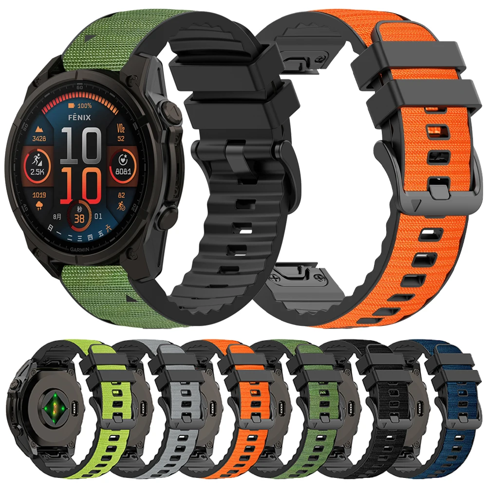 QuickFit 26 mm 22 mm Nylon + Silikon-Uhrenarmband für Garmin Fenix 8 E 7X 7 6X 6 5X Plus 5/Epix Pro/Quatix/TACTIX/Instinct 3 2X Armband