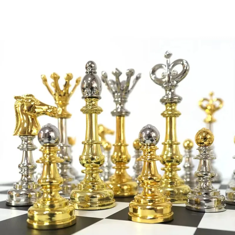 اليدوية المخصصة الذهب الفضة عالية الشفاء سبائك الزنك قطع الشطرنج الفاخرة مجموعة الشطرنج المعدنية لعبة الشطرنج #4