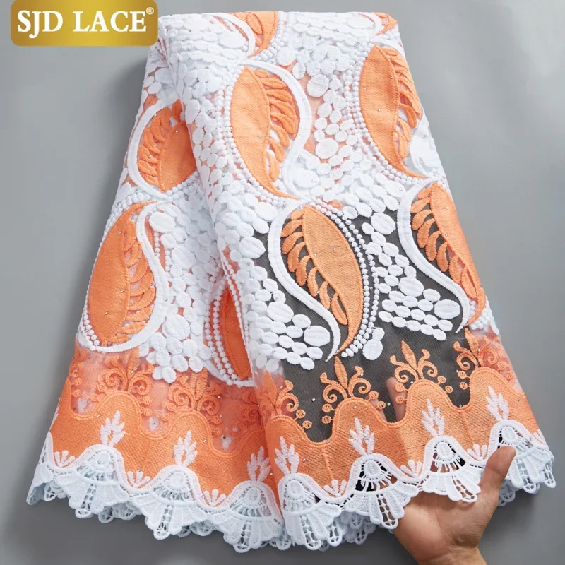 SJD LACE Guipure Cord Lace Embroidery Milk Silk 2024 High Quality African French Tulle Lace Fabric Women Wedding Materials 2624