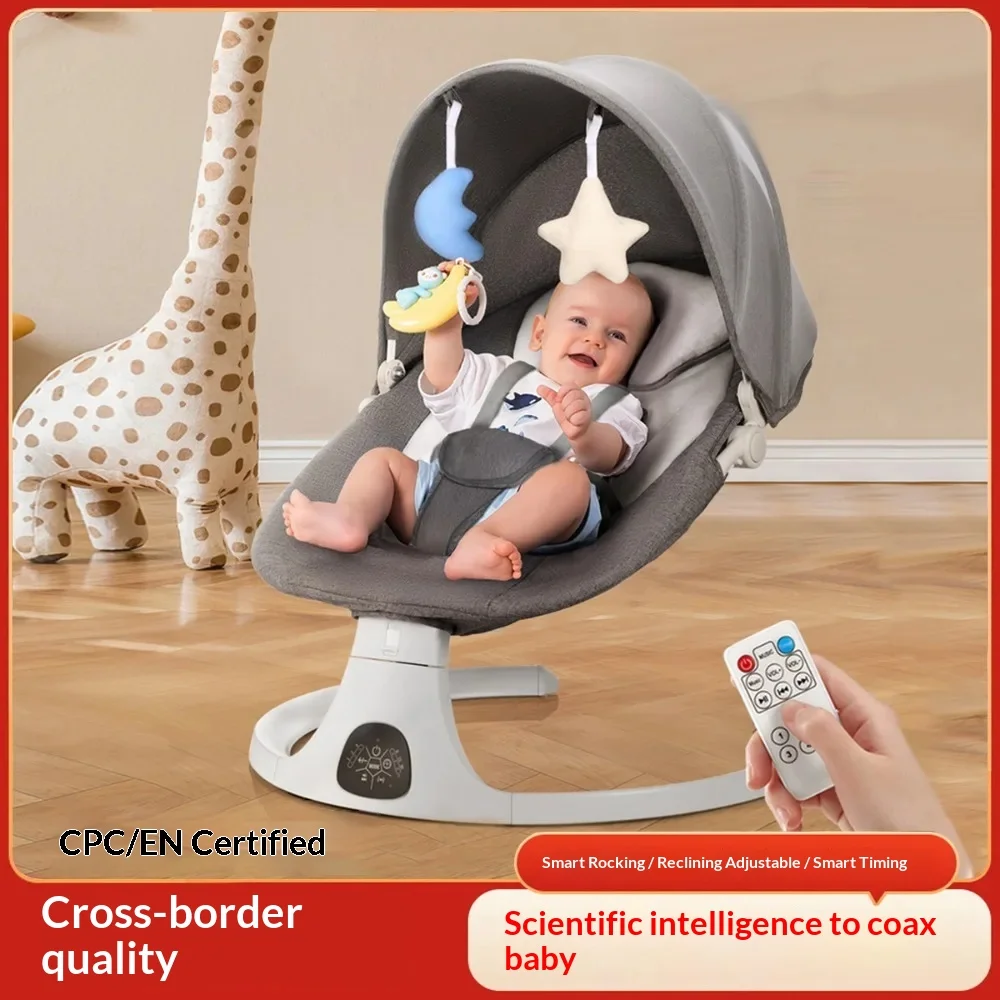 Electric Baby Rocking Chair with Toys & Remote Control Portable Swing Chair for Newborn 0-15 Months