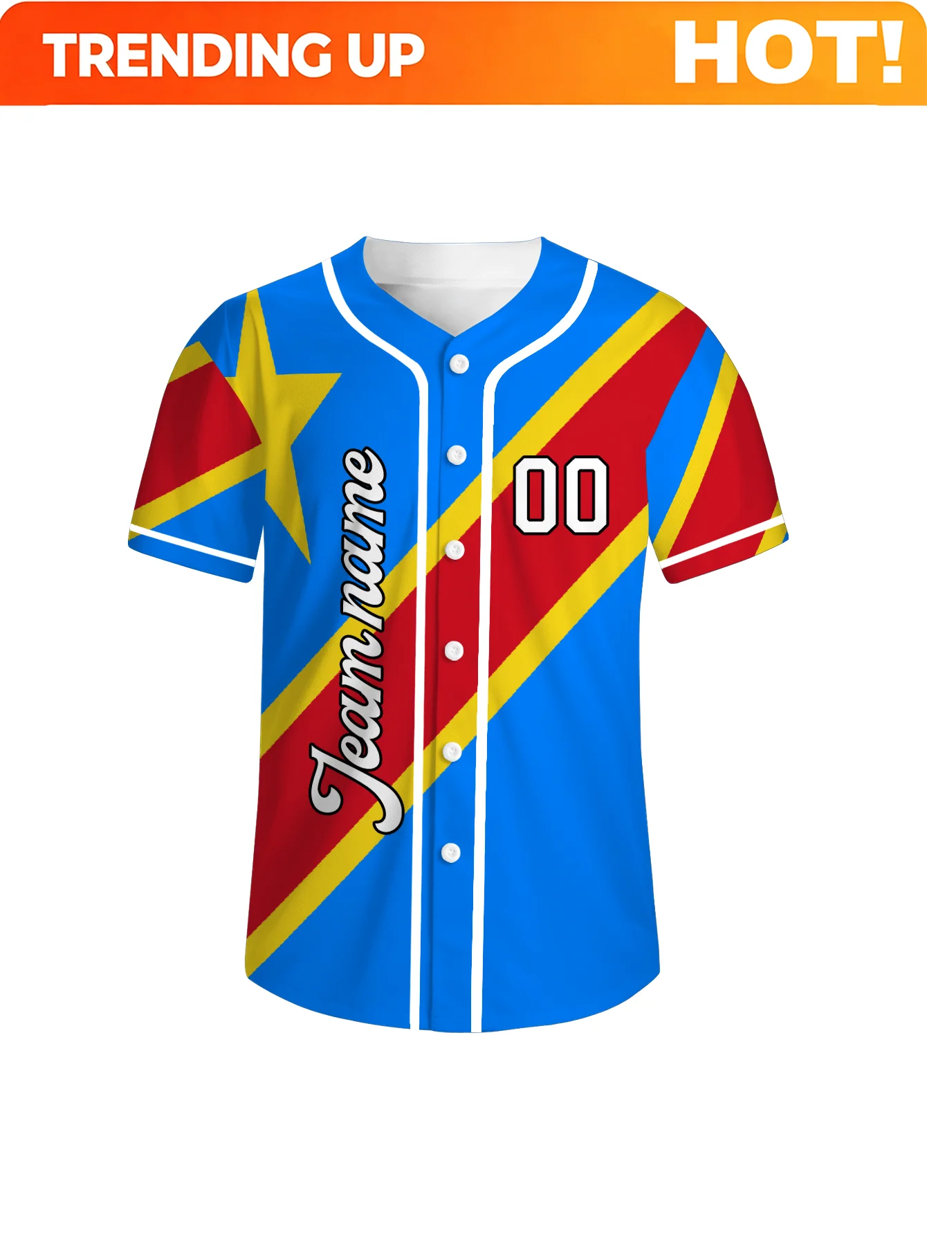 Custom Baseball Jersey, Democratic Republic of The Congo Flag Design, Personalized Team Name, Player Name, Number Sports