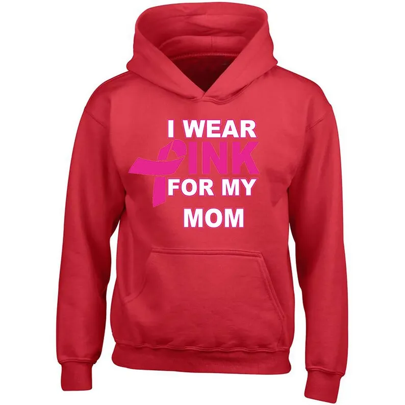 I Wear Pink for My MOM Unisex HOODIE Sweatshirt Support Brustkrebs Sweatshirt Pullover Herbst Lässiges langärmeliges Aufwärmoberteil