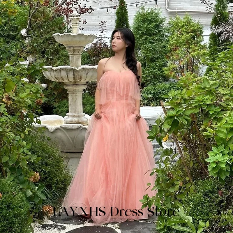LAYXHS ファッションウェディングドレス韓国ピンクストラップレス A ラインチュールブライダルドレスカスタマイズ hochzeitspartykleid