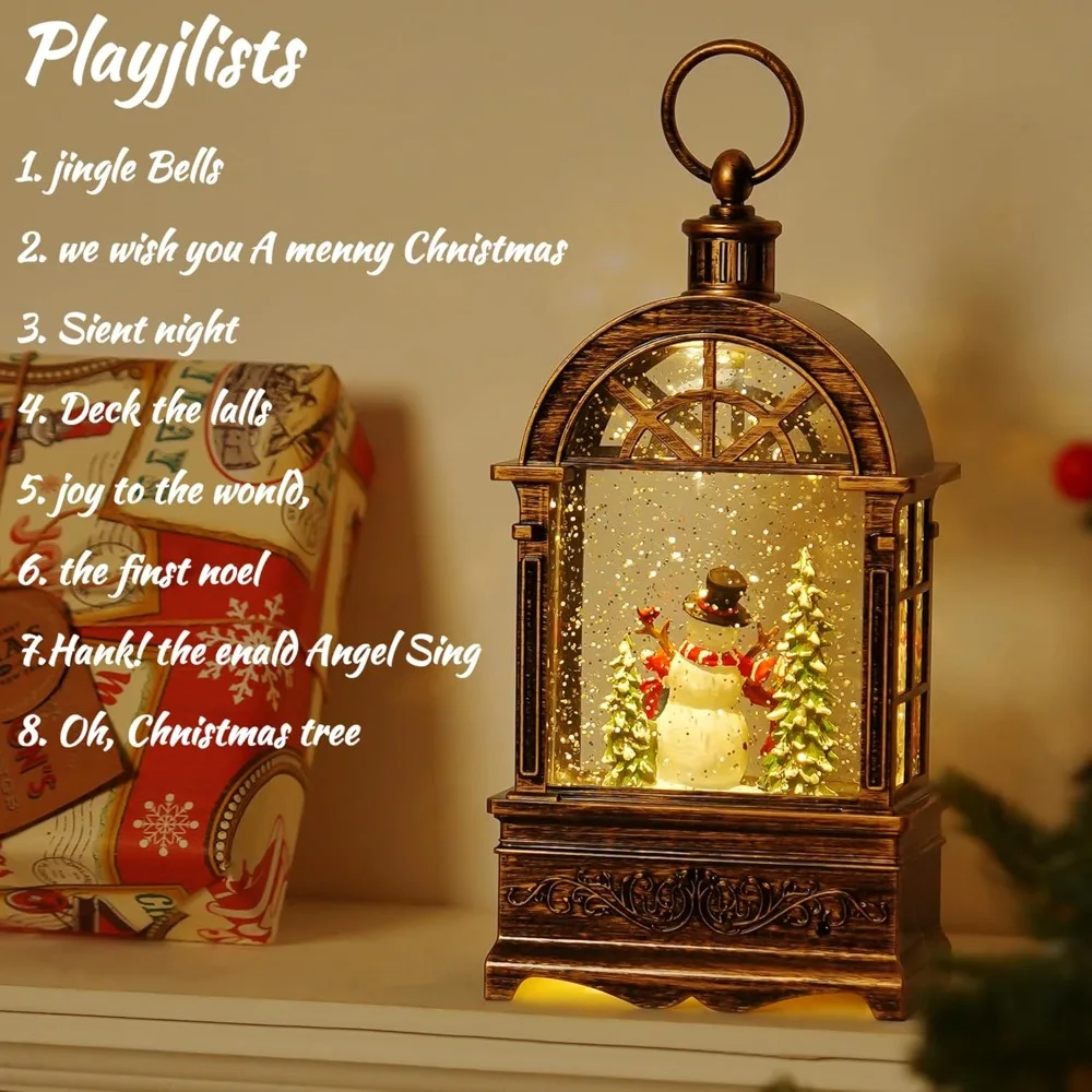 

Рождественский фонарь в виде снежного шара с музыкой, USB-аккумулятор, освещенное украшение для окна, снеговик, детский блестящий фестиваль