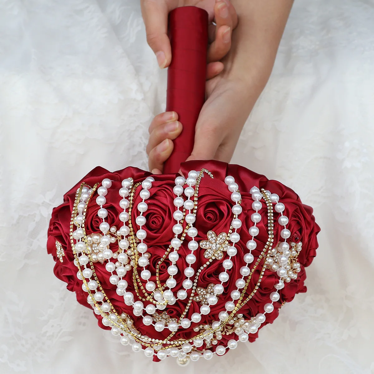 

Kyunovia Customized Best Quality Ivory Brooch Bouquet Wedding Bouquet de mariage Wedding Bouquets Pearl Flowers buque de noiva