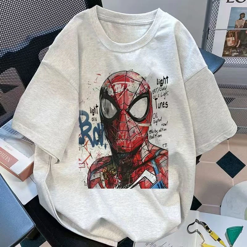 Marvel Authentic 2026 Summer Collection - New Spider-Man Pattern Large-Sized Men's Loose Casual Pure Cotton T-Shirt