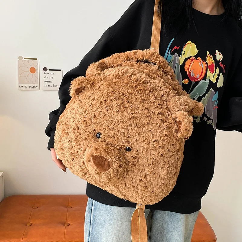 Japanese Style Fashion Casual Plush Stuffed Bear Backpack Cute Bear Shoulder Bag Multiple Ways To Carry Large-capacity Backpack