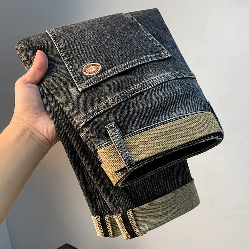 Jeans masculino de alta qualidade, calça lápis elástica, estilo cinto cinza preto, calça casual, jeans para o outono, nova, 2022