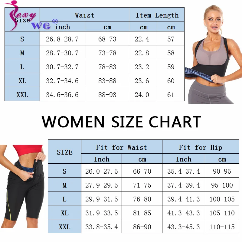 SEXYWG Sauna Suit Women Slimming Weight Loss Gym Shorts Compression Workout Leggings and Sweat Vest Body Shaper Waist Trainer