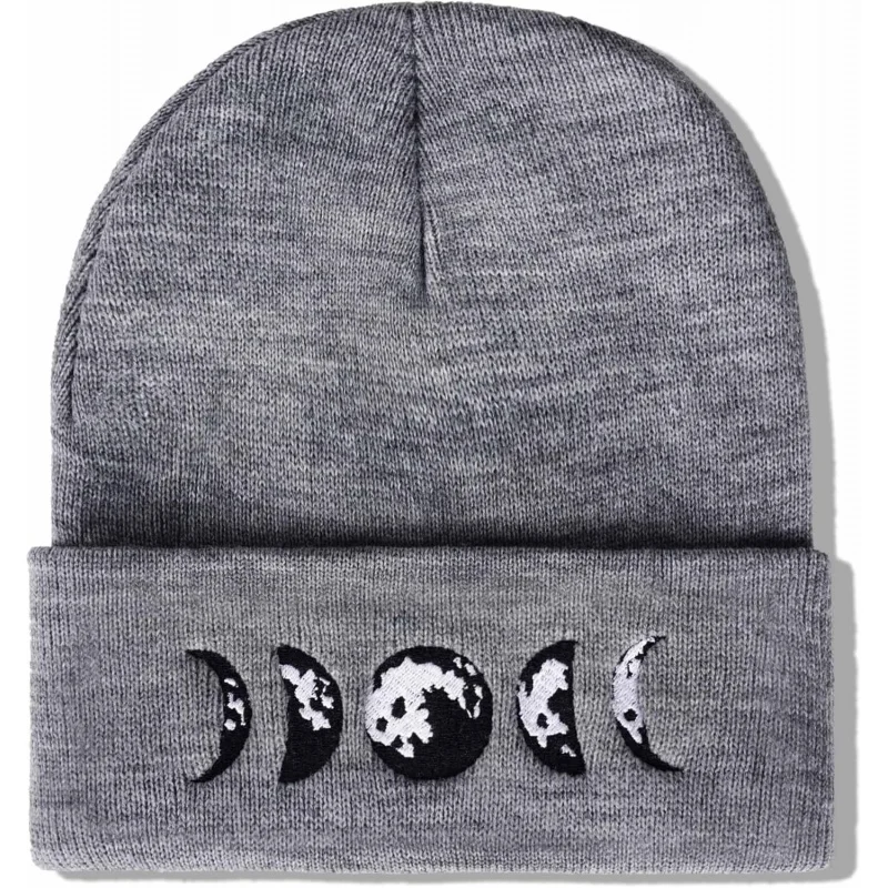 Gothic Moon Phase Skull Beanie Hats for Men Women Halloween Knit Winter Hat for Birthday