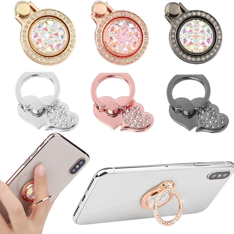 Luxury Diamond Shiny Diamond Metal Mobile Phone Ring Bracket Universal Phone Holder Rotatable Ring Bracket for iPhone Samsung