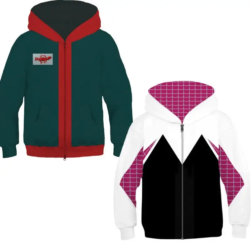 

Kids Superhero Hoodies Miles Morales 3D Style Zipper Sweatshirt Spider Gwen Jacket for Boys Girls Anime Cosplay Costume