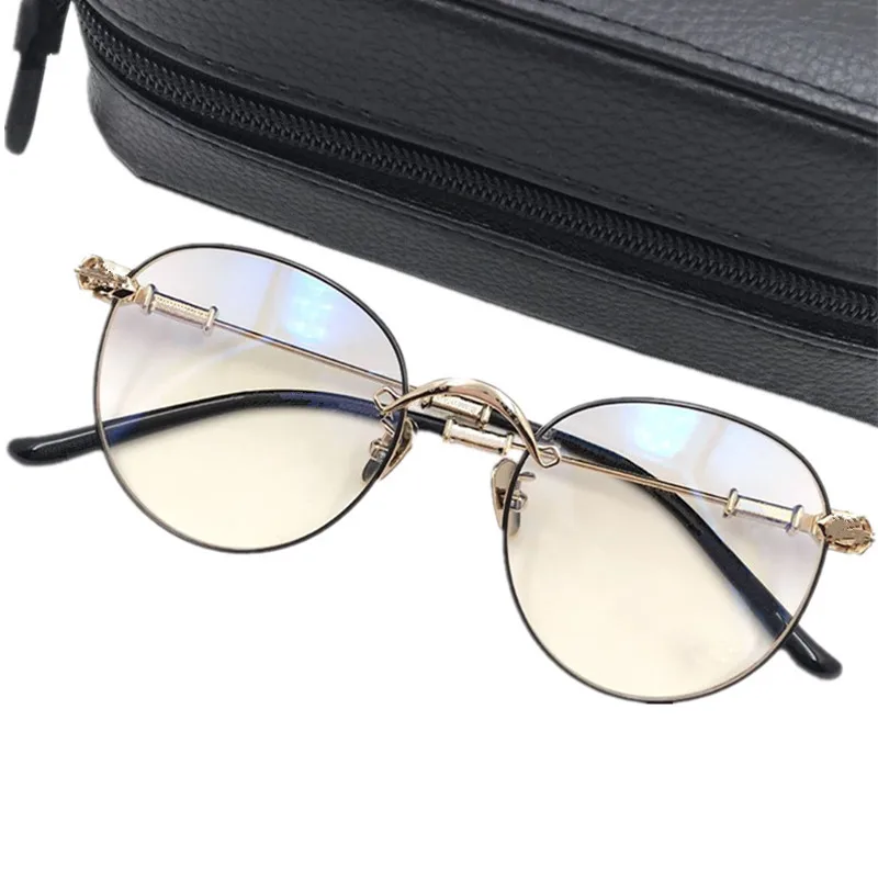 

Lxu Titanium Round Frame for Glasses No Resin Lens Nornl Case53-20-138Unisex BB Vintage Presciption Gold Silver Fullrim