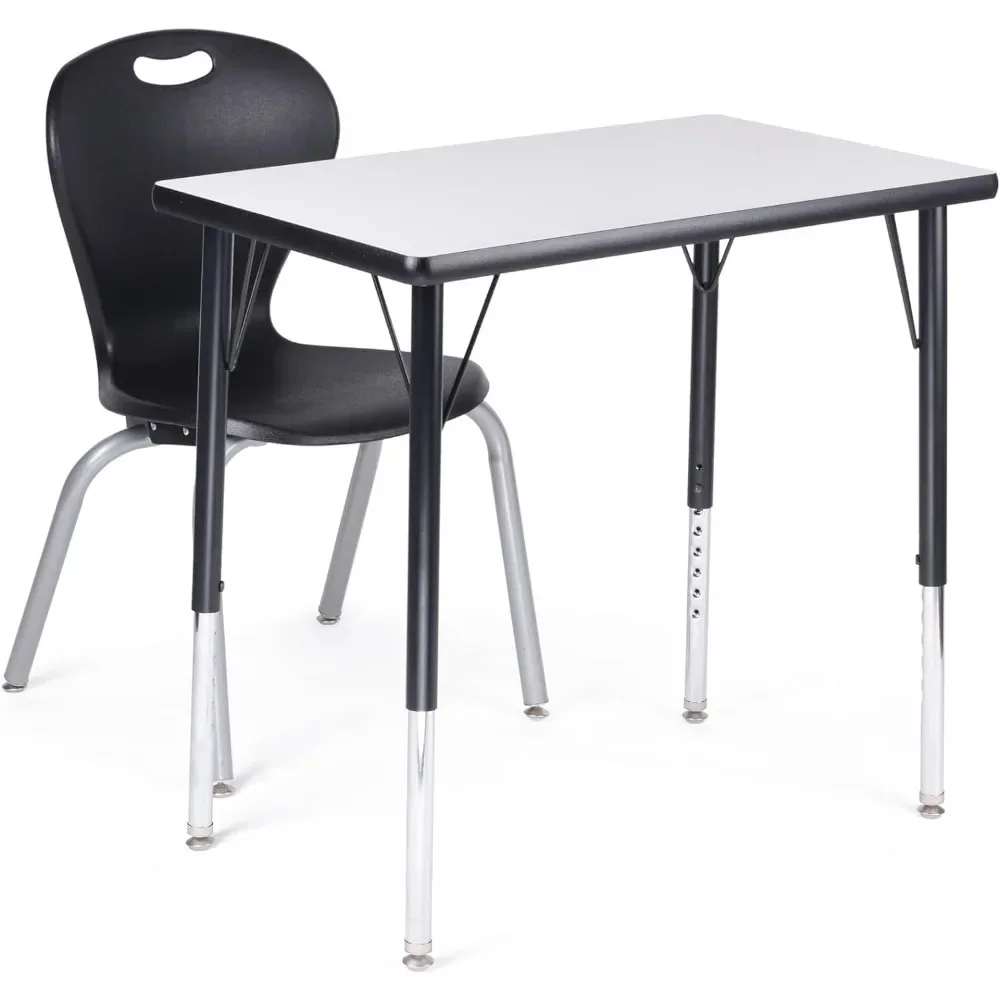 School Desk & Chair Set, Black Chairs & Black Trimmed Table Suitable for Classroom, Student Personal Activity Desk & Chair Set