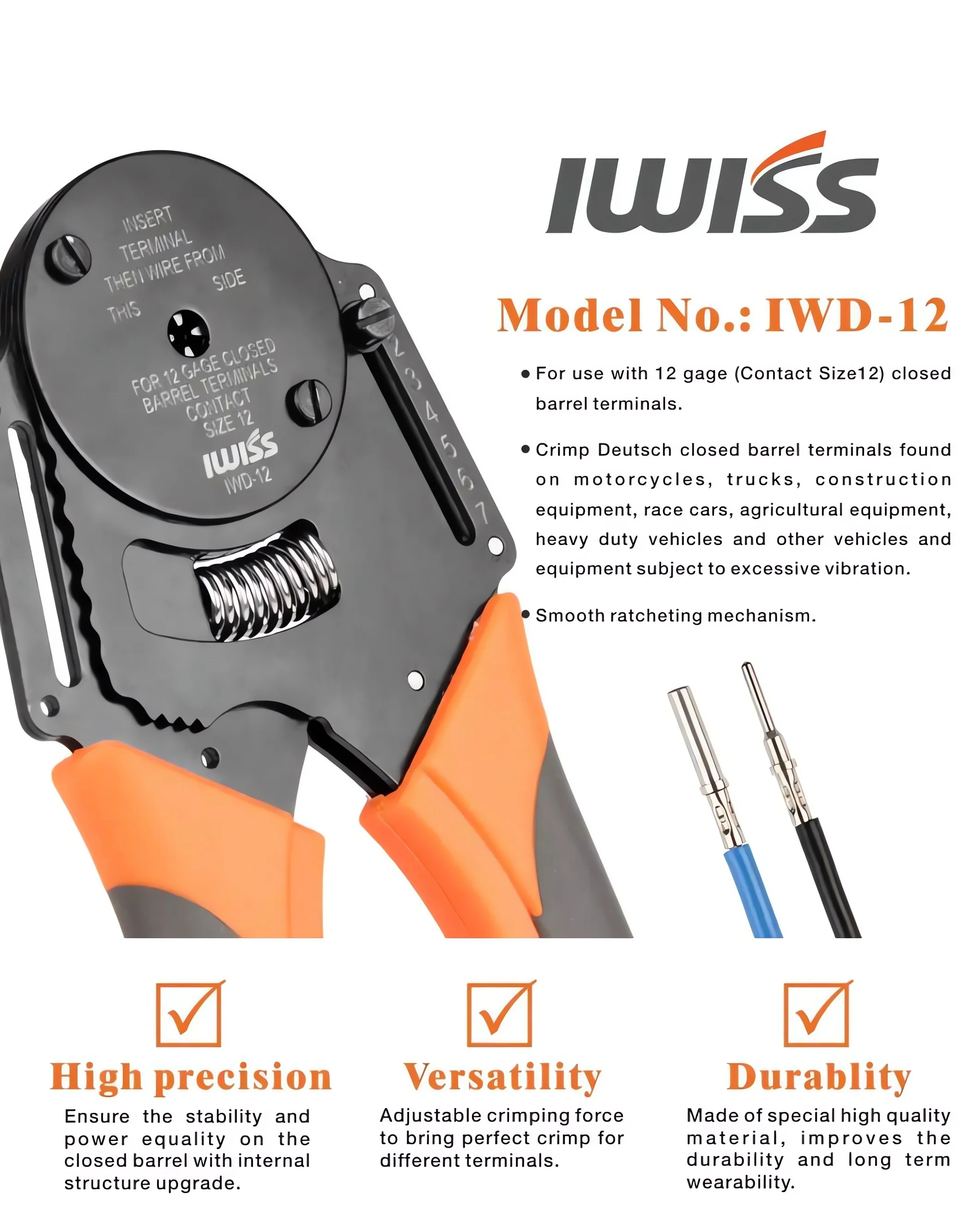 IWD-12/16/20 موصل مغلق برميل صغير العقص كماشة تشكيله محطة الذكور والإناث دبوس المكشكش أداة #4