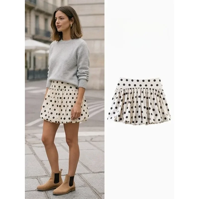 

FANAN Women Fashion Dot Pleated Side Zipper Mini Skirts Shorts Vintage High Waist Female Chic Lady Shorts