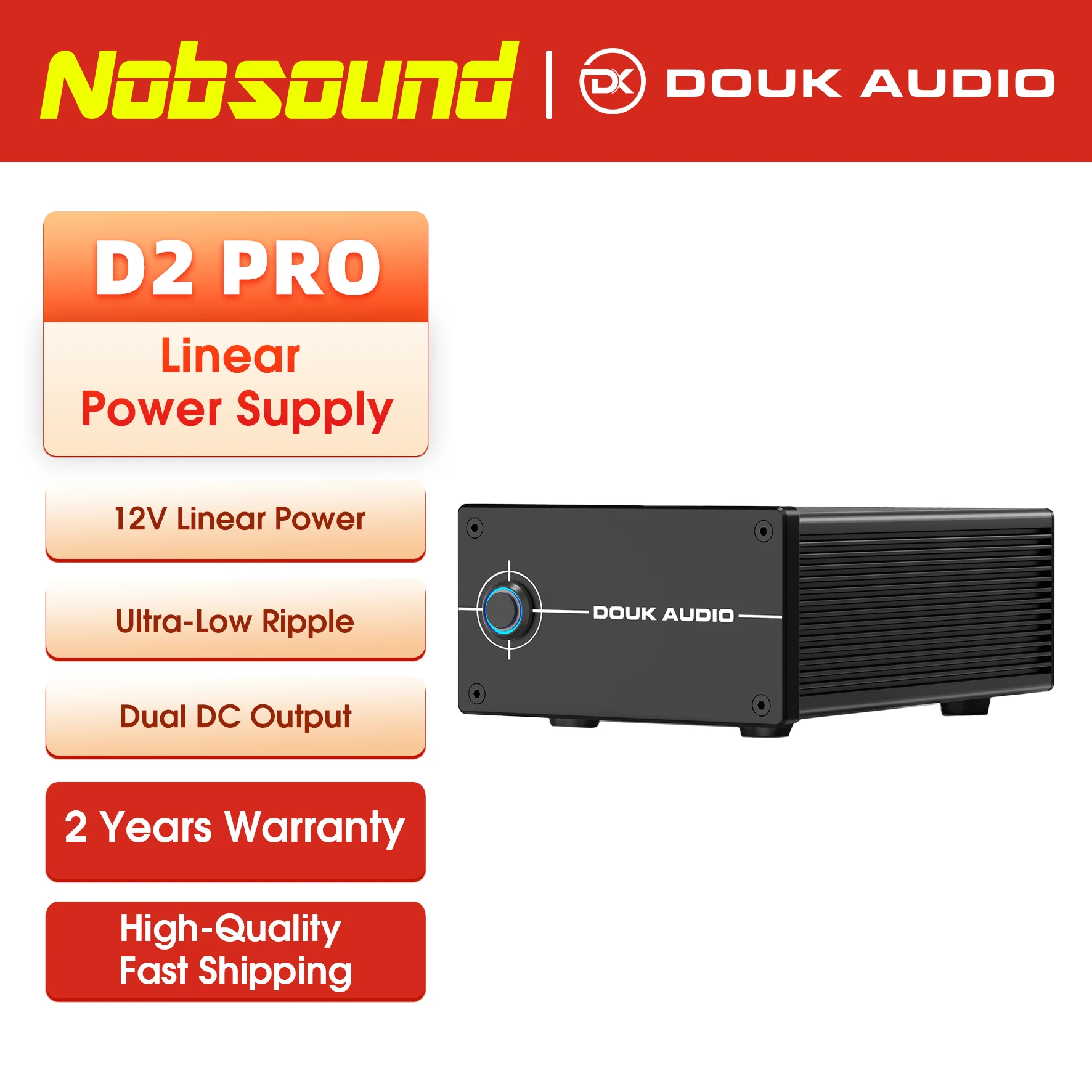 Fonte de alimentação linear regulada DC 12V 35W com ruído ultrabaixo para uso em amplificadores de áudio Hi-Fi, pré-amplificadores e DACs.