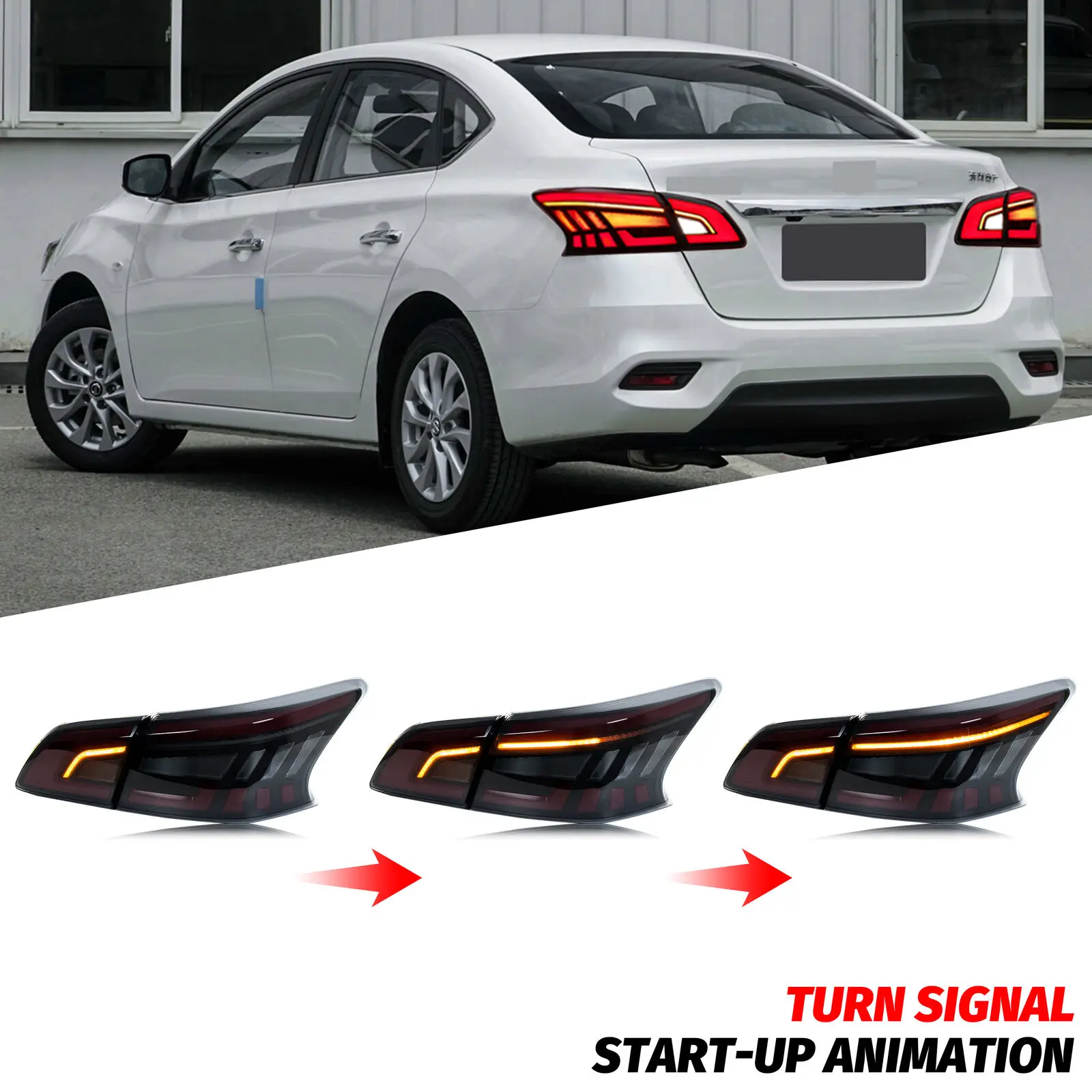 مجموعة مصابيح خلفية LED لنيسان سنترا 2013-2019 B17 الرسوم المتحركة الديناميكية متتابعة بدوره إشارة مجموعة المصابيح الخلفية السوداء #4