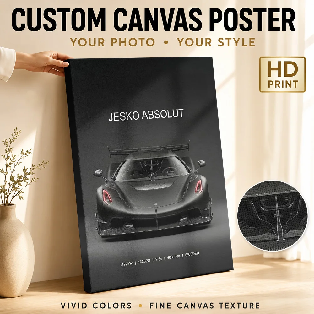 Angry black supercar Jesko Absolut Canvas Poster Custom Photo Modern Aesthetic Wall Art for Office Hallway Decor Ready to Hang