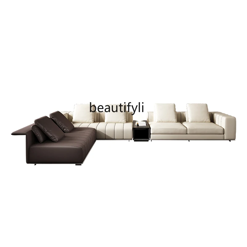 

Piano Sofa Living Room Three Four-Seat Cream Style Straight Row Sofa Top Layer Leather Corner Italian Sofa furniture