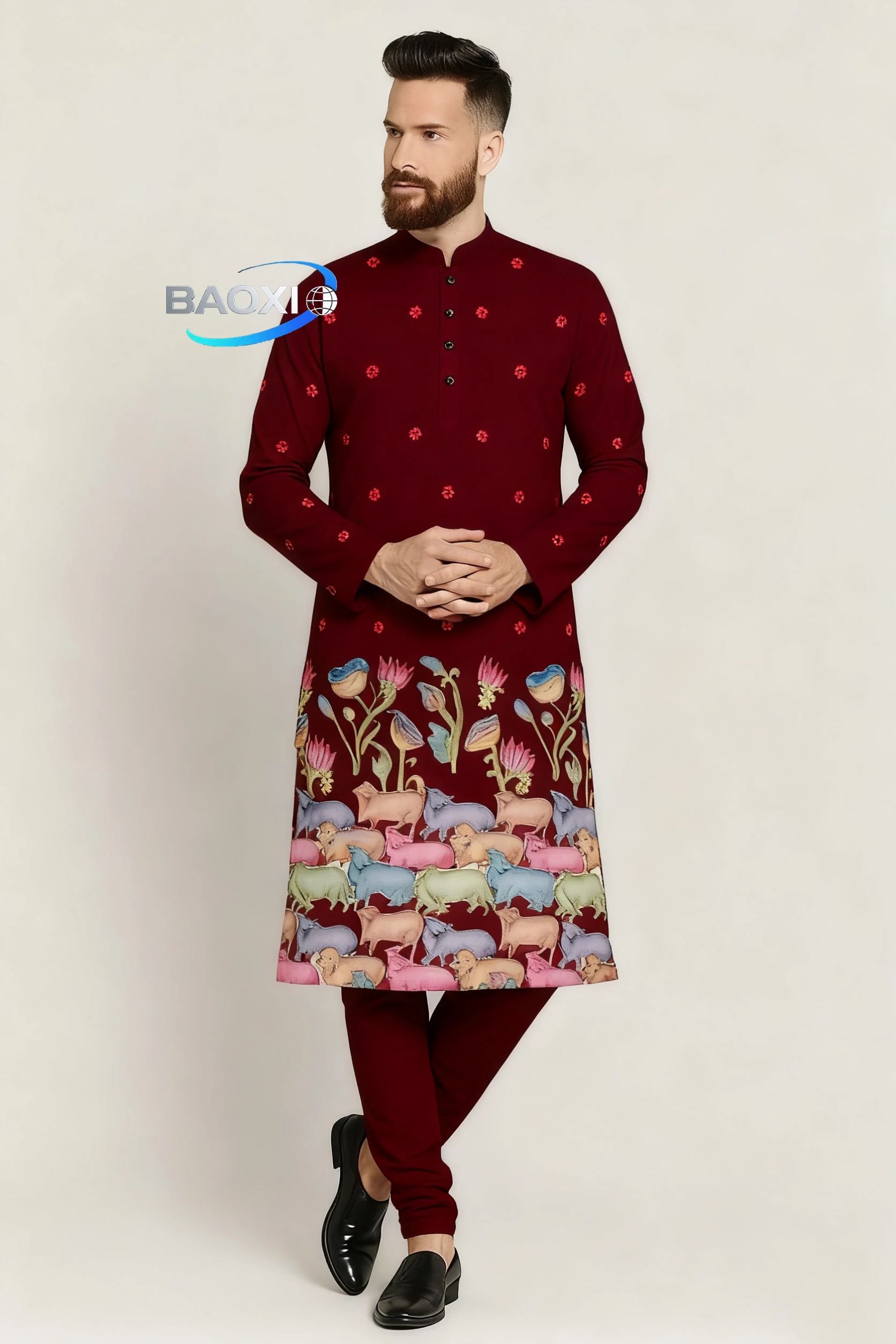 2025Men's printed pattern kurta vardha fashionable and comfortable fit regular long robe suitable for all occasions