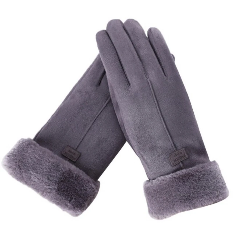 HYRAX Gloves Women's Winter Touch Screen Plush Warm Suede Cute Students Riding Bike Driving Thickened Cold Proof Gloves Women