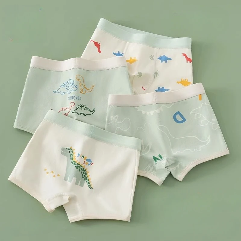 

4PCS Kid Cotton Antibacterial Panties Boy Thin Soft Breathable Knickers 3+y Young Children Underwears Baby Dinosaur Print Briefs