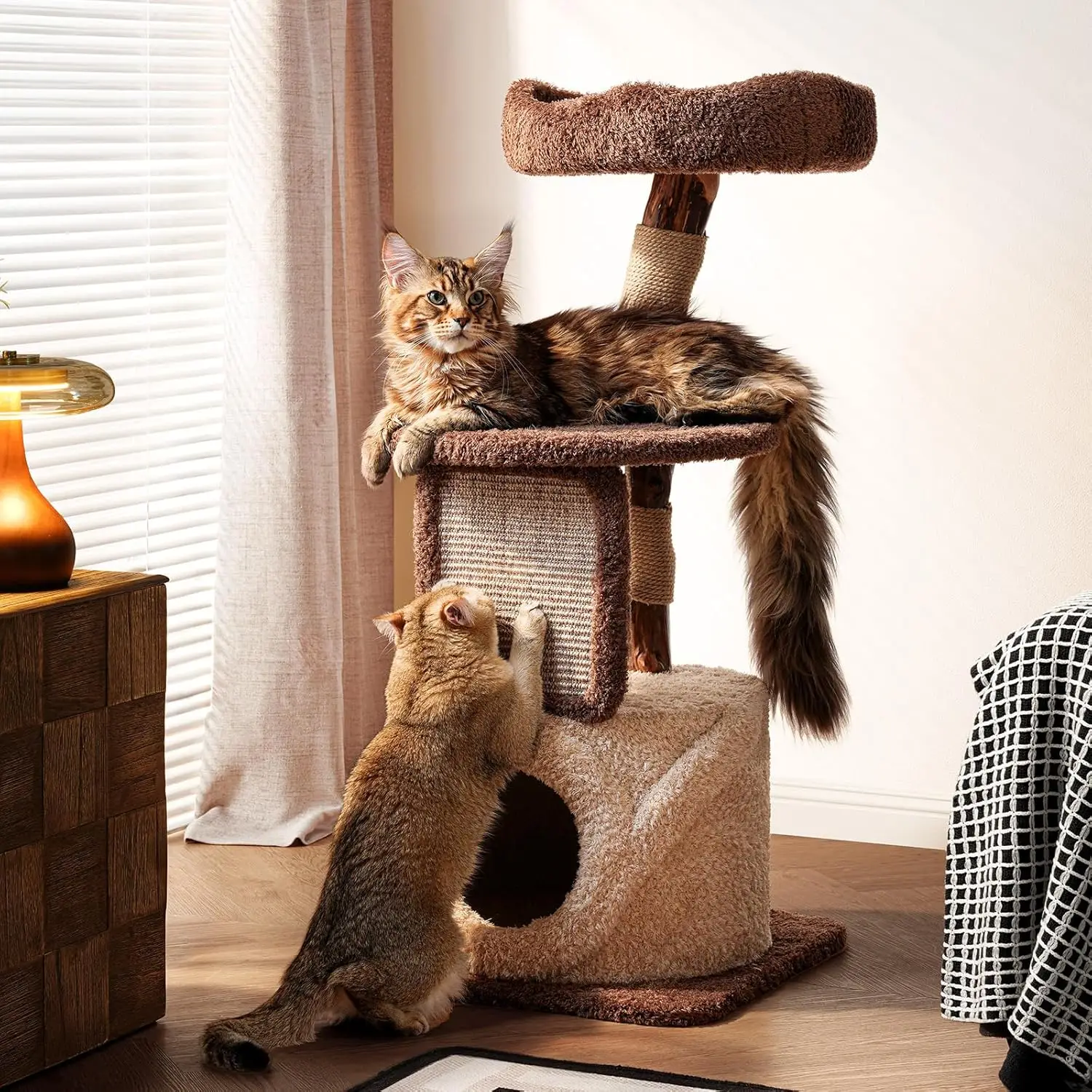 

40 Inch Tall Modern Solid Wood Cat Tree Tower for Indoor Cats Large Adult, Sturdy Heavy-Duty Cat Condo with Scratching P