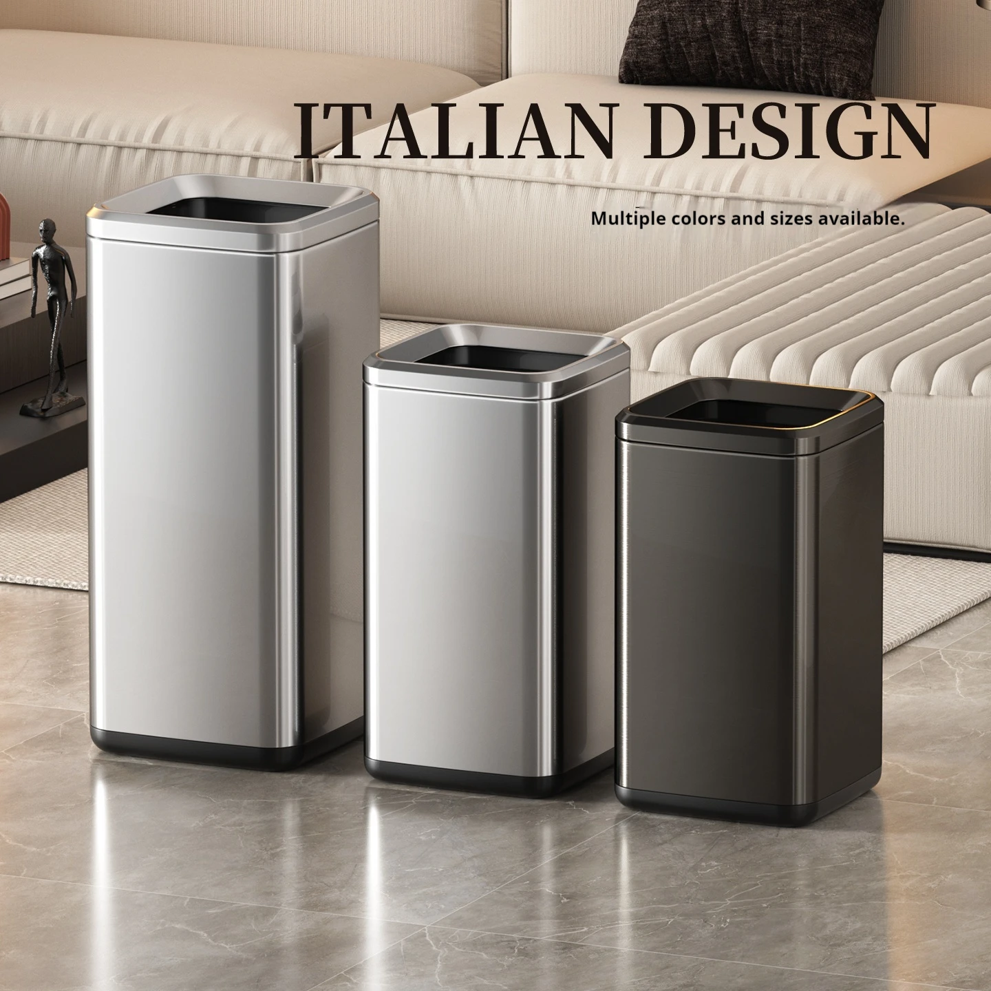 

Leasylife stainless steel trash can large capacity Garbage can small square without lid WasteBasket for Kitchen Bathroom Office