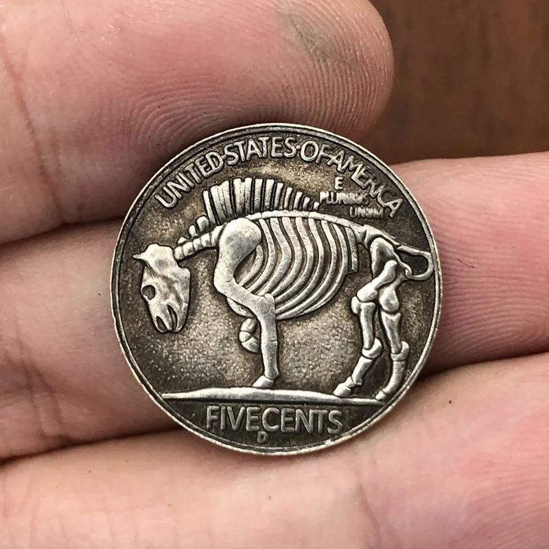 21MM Antique Silver Coin Skull Buffalo Wanderer Commemorative Coin 1937D Tripod Home Collection Crafts Gift for Friends