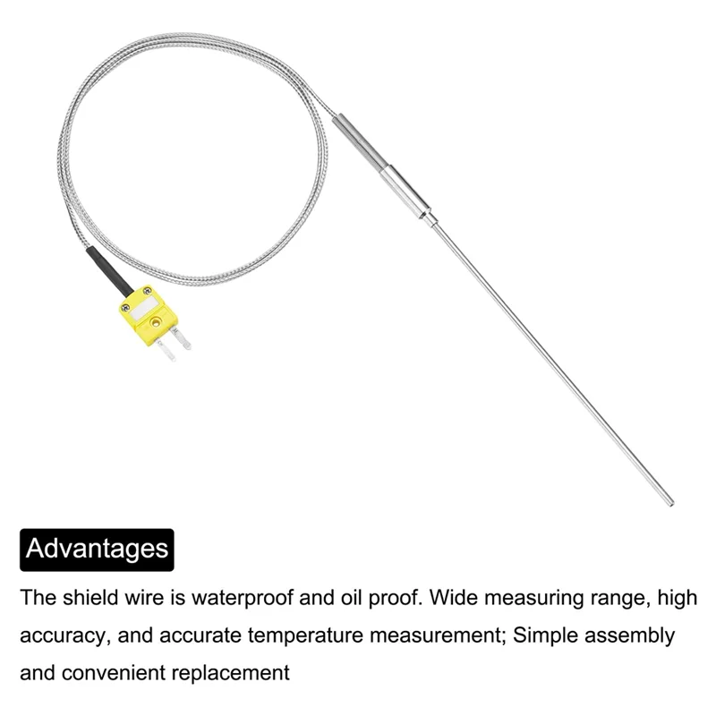 A44F-K Type Thermocouple With Plug, Meter Temperature Sensor Probe -50 To 1100°C,3.3Ft Wire
