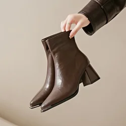 shoes Women 2024 Autumn Winter PU Leather White Ankle Boots Motorcycle Botines Female Chunky Heels Platform shoes Botas Mujer