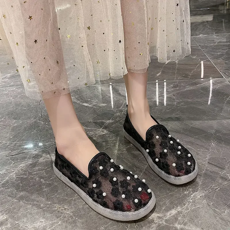 Woman Footwear Slip On Loafers Mesh Breathable Flat Shoes For Women With High Quality Shoe Cotton A Fashion 2024 Offers New In