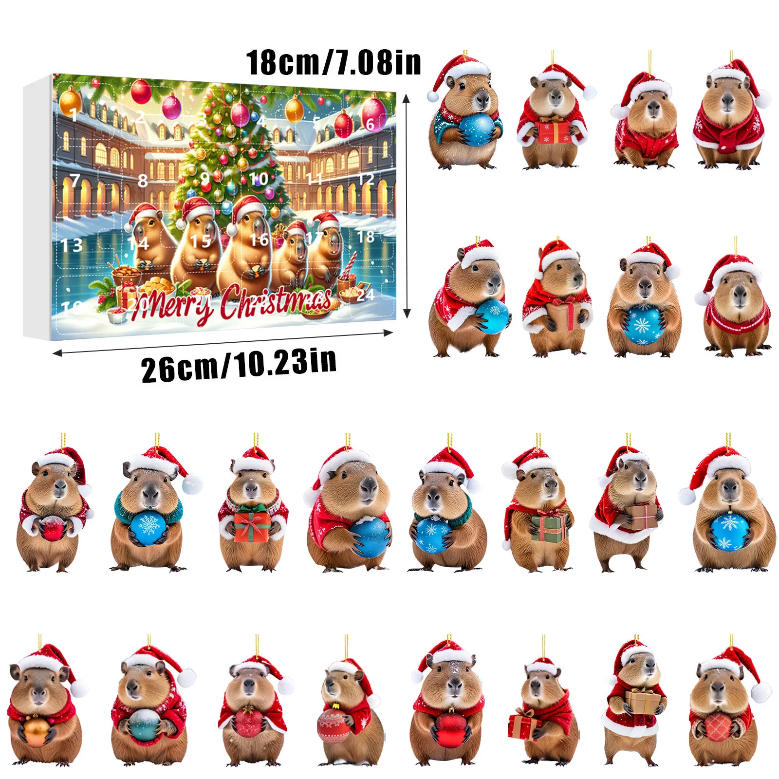 Christmas Advent Calendar 24 Days Countdown Acrylic Kapibara Blind Box Christmas Tree Decoration Pendant Surprise Blind Box Gift