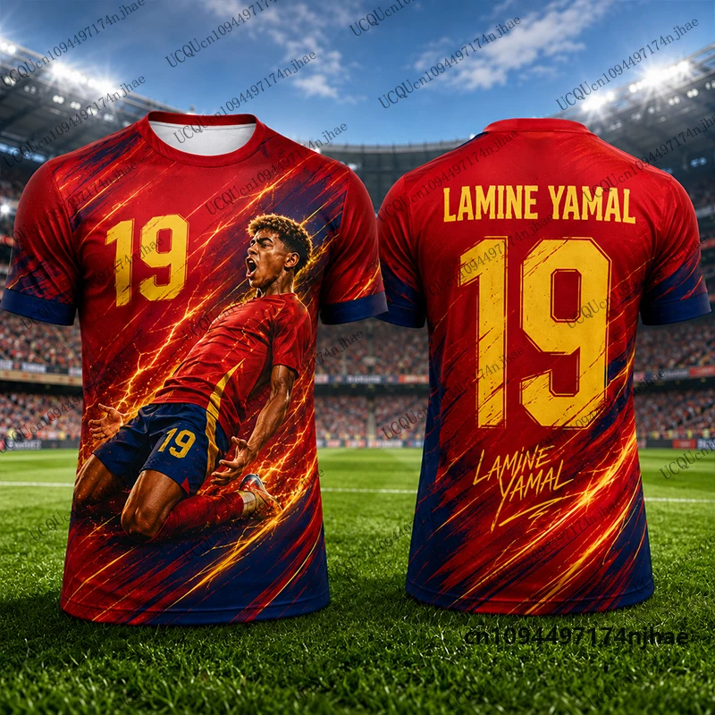Neues 2027 Special Yamal Nr.19 Bedrucktes Fußballtrikot Herren T-Shirt Sommer Sport Schnelltrocknend O-Ausschnitt Tees Lässige Kinder-/Erwachsenen-Oberteile – Detail 5