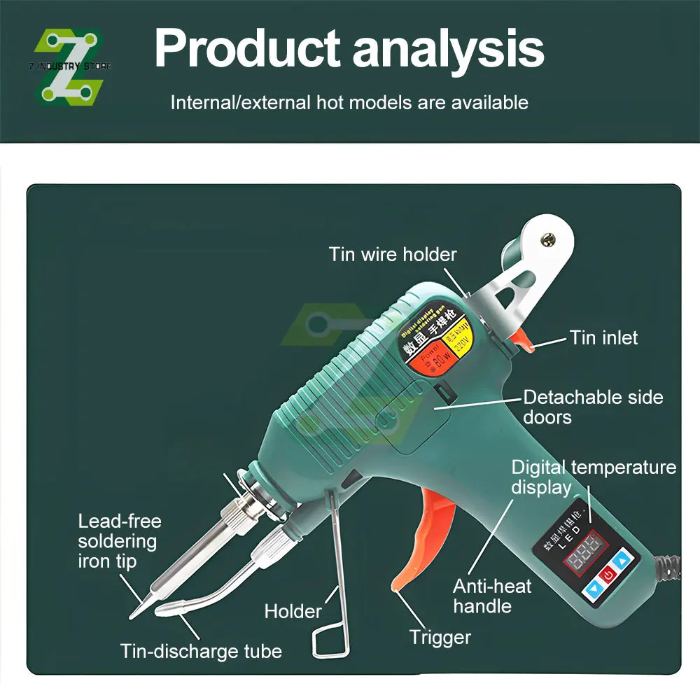 80/120W Digital Display Soldering Iron Gun 180-520°C Adjustable Temperature Automatic Send Tin Gun Repair DIY Tool