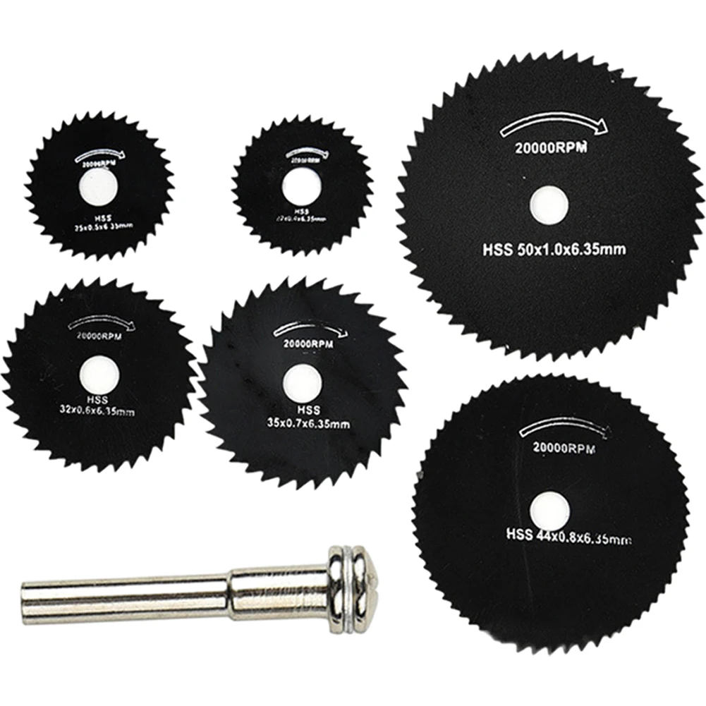 7Pcs/set 6.35mm Small HSS Saw Cutter Rotary Tools Cutting Discs Circular 22mm-50mm Chamfer Bits Steel Blade For Wood Metal