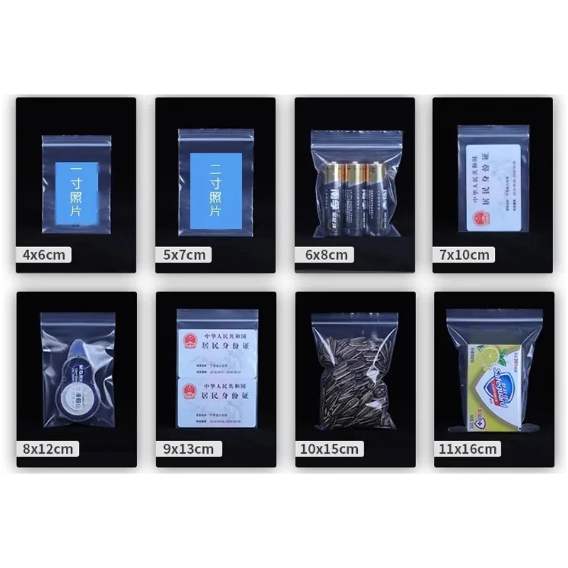 100pcs Organizer Plastic Bags Transparent Packaging Self Seal Clear Plastic Poly Bag Food Storage Package Reclosable Fresh Bag