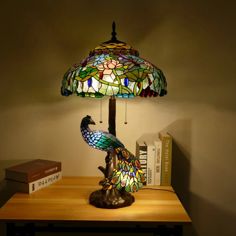 Tiffany Colorful Table Lamps D46cm H78cm Luxurious Ancient Garden E27 Bedside Lamps Living Room Decoration Bedroom Table Lamp