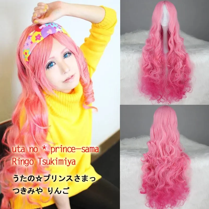 Extra Long Mixed Pink Curly Uta no Prince Sama Ringo Tukimiya Cosplay Anime wig